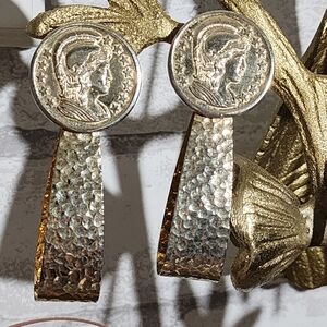 Vintage Gold Tone Roman Coin Clip On Earrings